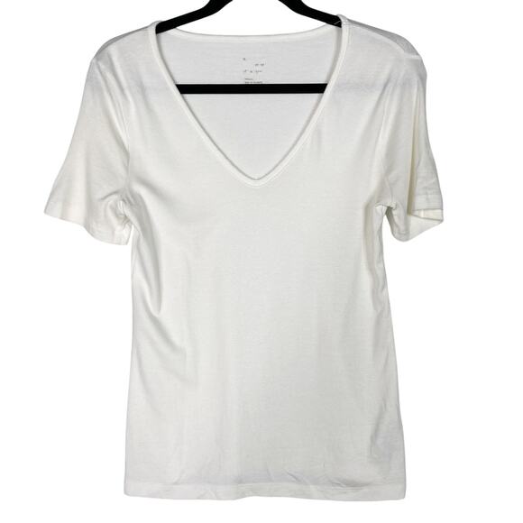 A New Day Small S White V Neck Short Sleeve Tee Tshirt Top Modal Cotton Stretch - Picture 1 of 6